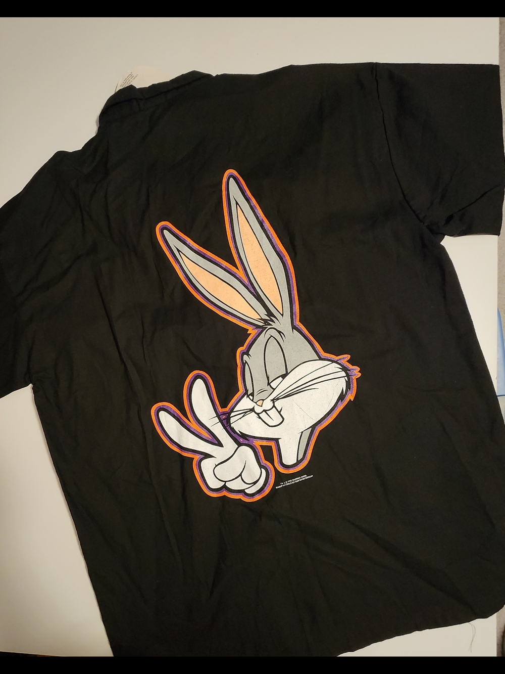 Vintage Warner Bros. Black Short-Sleeve Button-Down Looney Tunes Pocket Shirt